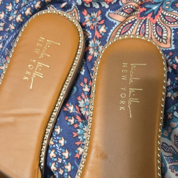 Nicole Miller Black Sandals with Gold Accents - Picture 2 of 7